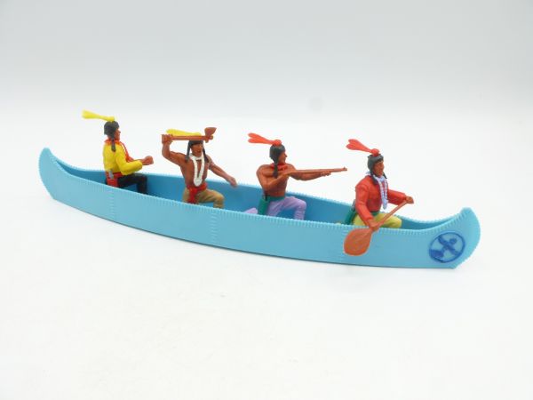 Timpo Toys Canoe with four Indians (light blue)