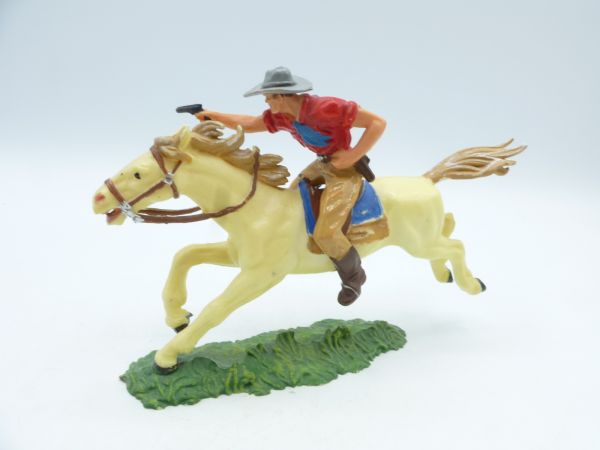 Elastolin 7 cm Cowboy zu Pferd mit Pistole, Nr. 6992