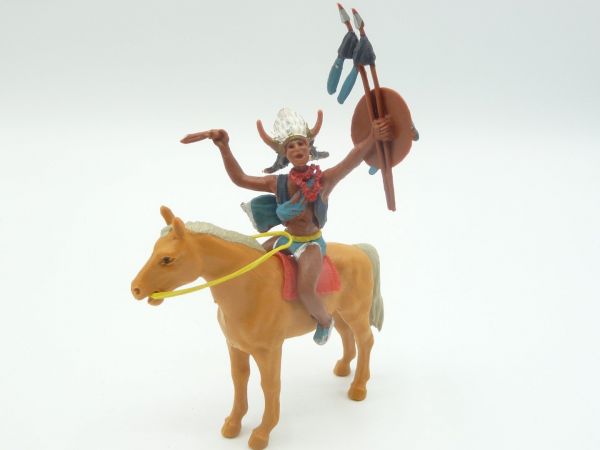 Britains Swoppets Indian with knife + shield - on great standing horse