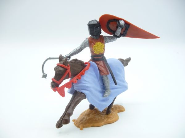 Timpo Toys Mittelalterritter zu Pferd, braun, schwarzer Kopf mit Morgenstern