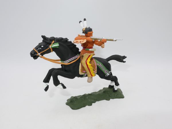 Elastolin 7 cm Indianer zu Pferd, Gewehr hinten, Nr. 6851