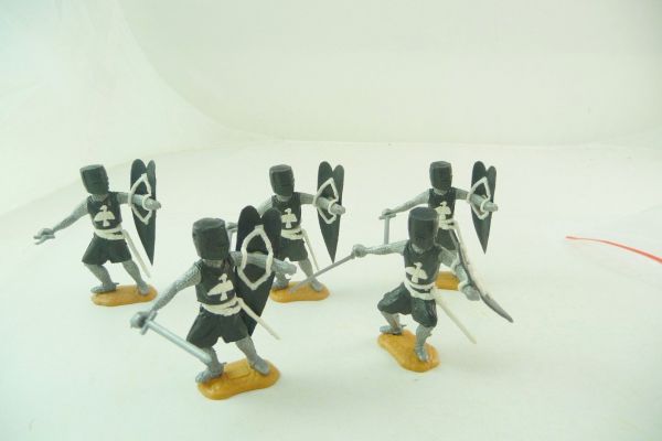 Timpo Toys 5 Medieval knights with sword + shield, black