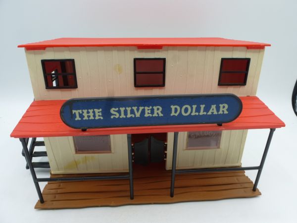 Timpo Toys "The Silver Dollar" Saloon, zweistöckig, weiß/rot/schwarz