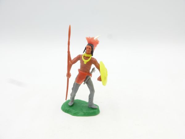 Elastolin 5,4 cm Iroquois standing with spear + shield - rare headdress