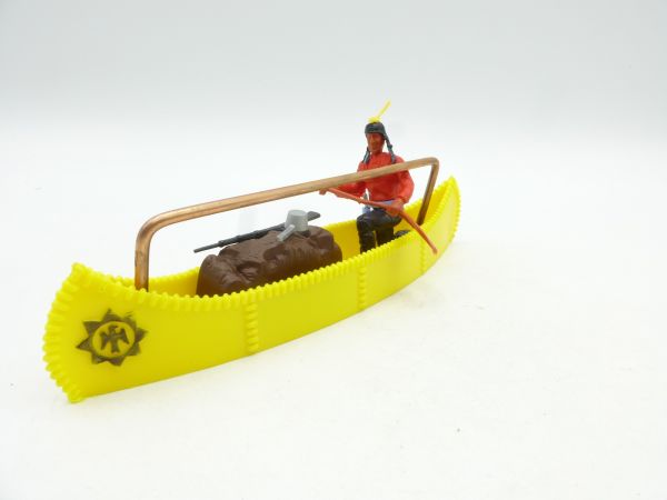Timpo Toys Canoe with Indians + cargo, bright yellow