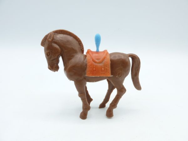 Heinerle Manurba Horse with red saddle + decorative feather (blue)