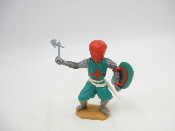 Timpo Toys Mittelalterritter stehend mit Streitaxt, grün/rot
