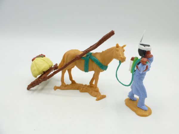 Timpo Toys Indianerin mit Travois (Ladung hellgelb/beige)