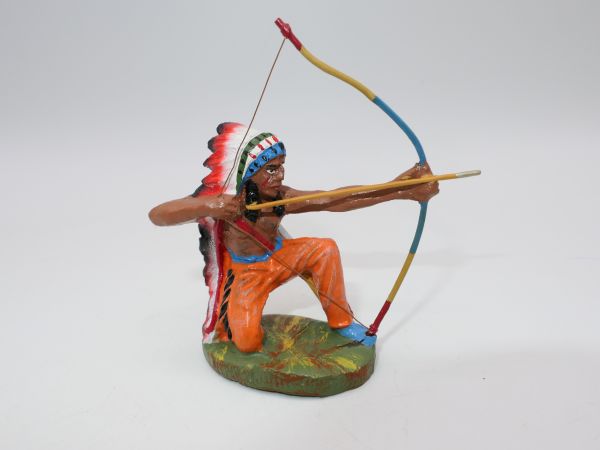 Elastolin Masse Indianer kniend Bogen schießend, orange Hose - seltene Farbe