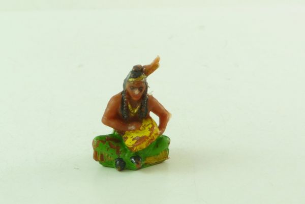 Timpo Toys Indianer sitzend mit seltener kleiner Trommel, 1. Version