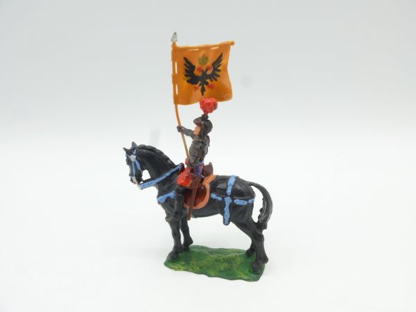 Elastolin 4 cm Banner bearer on standing horse, No. 9075 - rare
