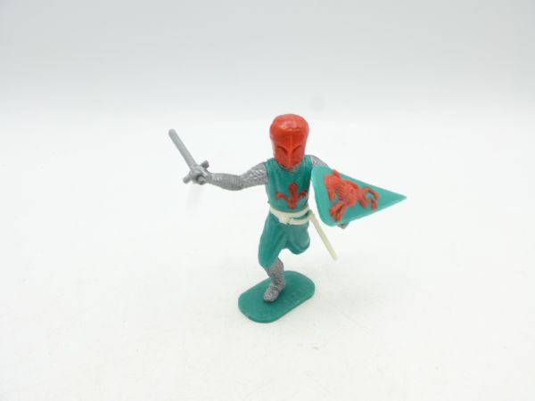 Timpo Toys Mittelalterritter laufend, grün/rot mit Schwert