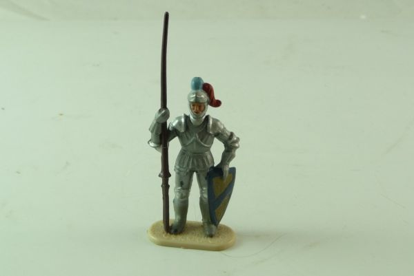 Elastolin 4 cm Knight standing with lance, No. 8937 - on rare Historex base