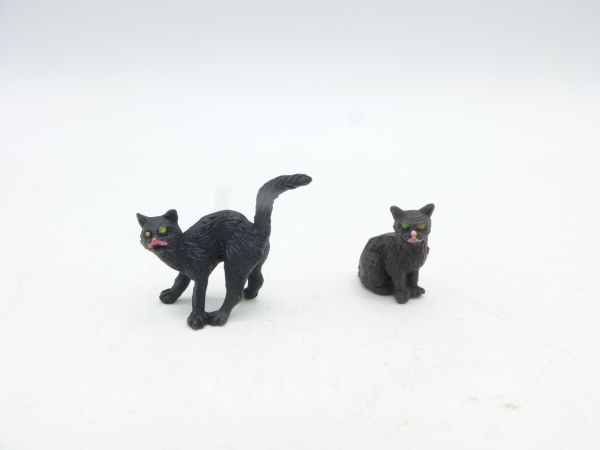 Elastolin 2 Katzen, schwarz in unterschiedlichen Haltungen