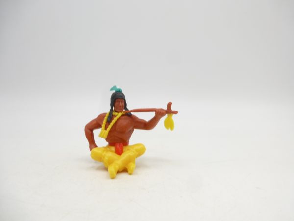 Timpo Toys Indianer 2. Version sitzend mit Friedenspfeife, gelbe Hose
