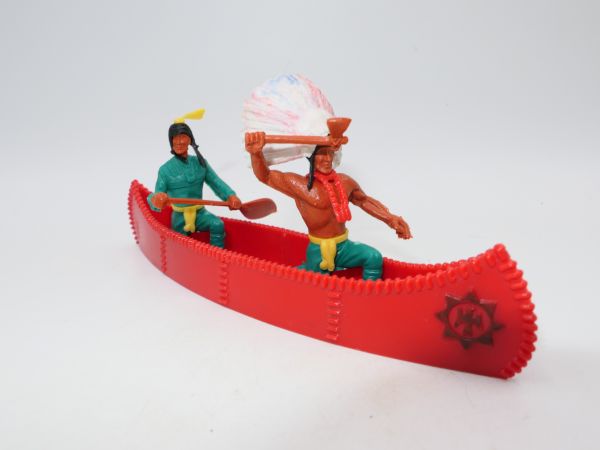 Timpo Toys Kanu rot, schwarzes Emblem mit 2 Indianern