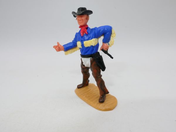 Timpo Toys Cowboy 4. Version mit Fransenhemd, 1 Pistole ziehend, 1 Pistole fehlt
