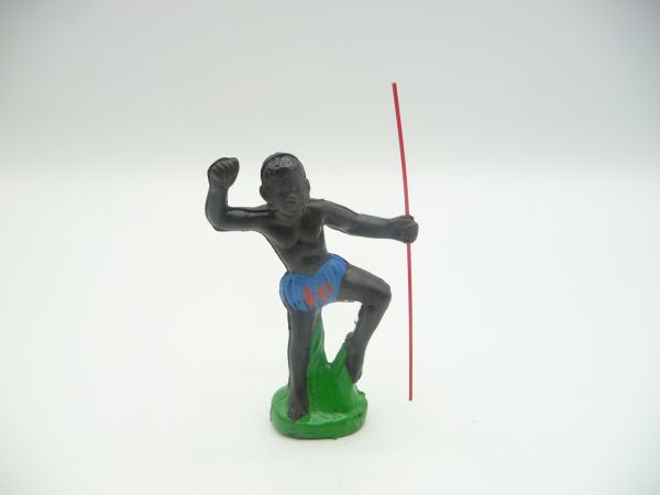 African dancing with spear, loincloth blue