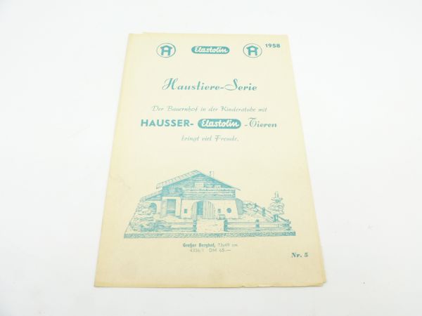 Elastolin 1958 Bilderblatt Nr. 5, Haustiere Serie (blau-grüne Schrift), 6 Seiten