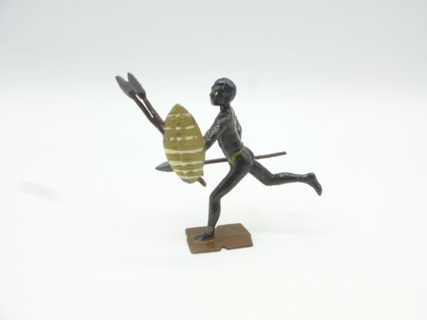 Britains Metal Zulu warrior running with shield + spear (throwing arm movable)