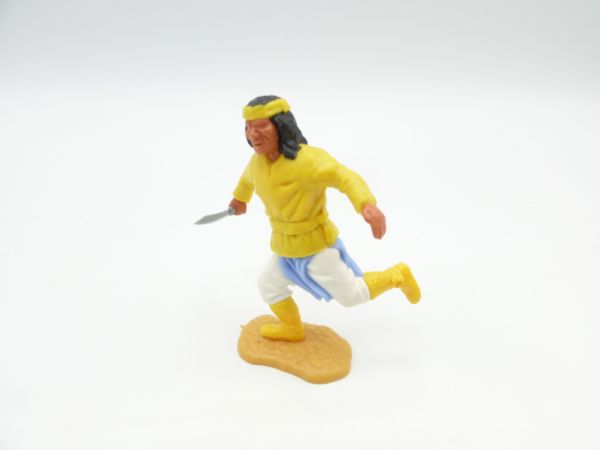 Timpo Toys Apache laufend, dunkelgelb, weiße Hose, hellblauer Latz, gelbe Stiefel
