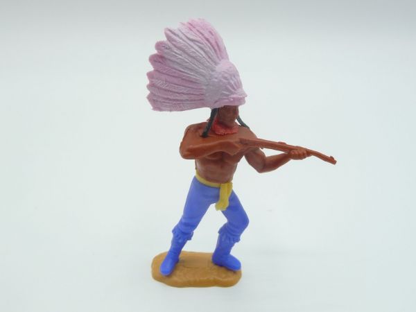 Timpo Toys Chief with short feather headdress, firing with rifle