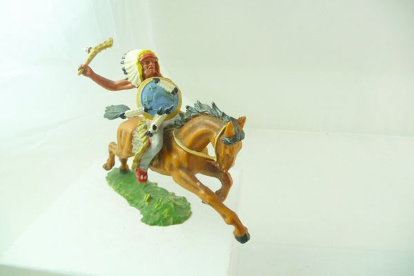 Elastolin 7 cm Indianer zu Pferd mit Tomahawk, Nr. 6844, Bem. 2b