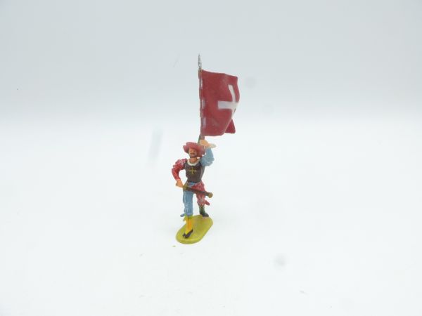 Elastolin 4 cm Lansquenet, flag bearer with Swiss flag, No. 9003