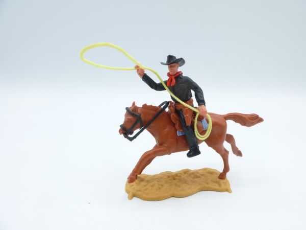 Timpo Toys Cowboy 2. Version reitend mit Lasso - tolle schwarze Farbkombi