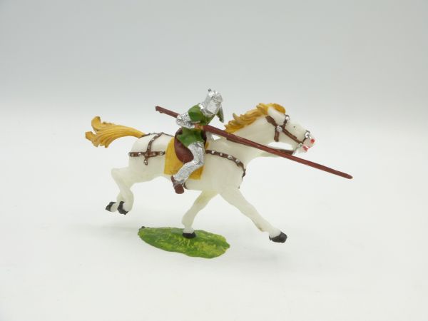 Elastolin 4 cm Norman with lance on horseback, No. 8855, green - nice figure, unused
