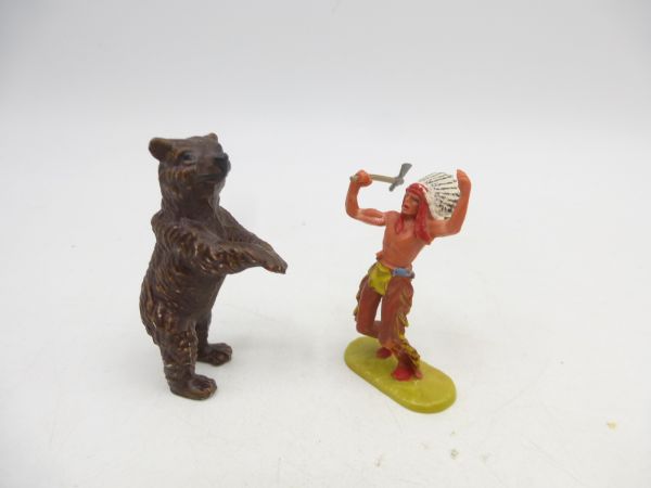 Elastolin 4 cm Indianer / Bärenangriff - tolles Set