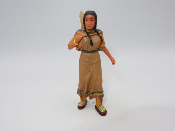 Plastoy Indian woman with skis + baby on her back (7 cm)