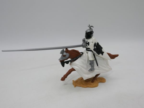 Timpo Toys Tournament knight on rare armoured horse, dark brown with black reins