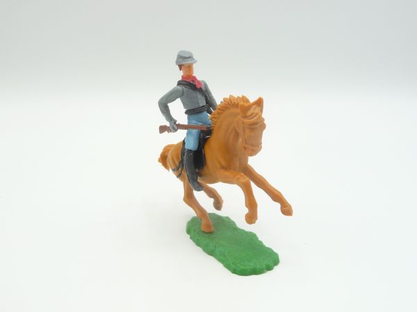 Elastolin 5,4 cm Confederate Army soldier riding with sabre + rifle - orig. packaging