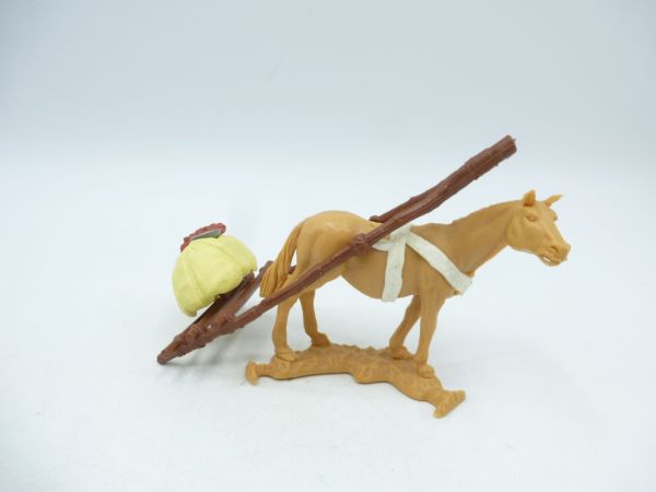 Timpo Toys Pferd mit Trage (hellgelbes Gepäckstück), weißes Zaumzeug