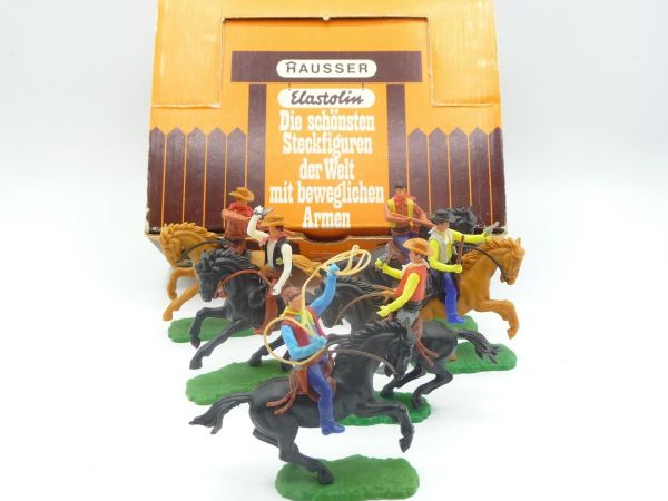 Elastolin 5,4 cm Schüttbox mit einem Satz Cowboys (6 Figuren)