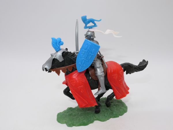 Elastolin 5,4 cm Knight on horseback with sword + shield (blue shield)