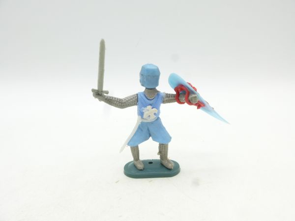 Medieval knight standing, light blue with sword