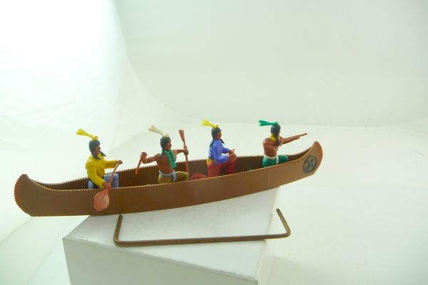 Timpo Toys Four men canoe with Indians, brown with black emblem