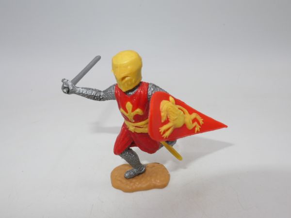 Timpo Toys Topfhelmritter laufend, rot/gelb mit Schwert
