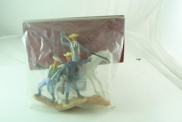 Cherilea 3 Confederate Army soldiers (2 foot figures, 1 rider) - orig. packing, shop discovery
