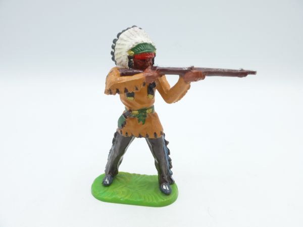 Elastolin 7 cm Indianer stehend schießend, Nr. 6840, oranges Oberteil
