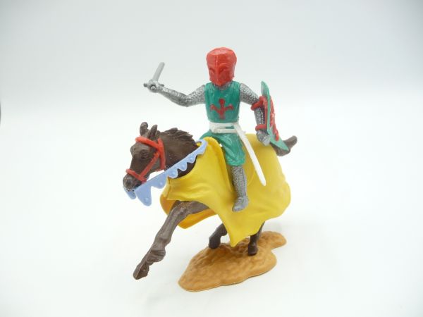 Timpo Toys Medieval knight on horseback, green/red with sword - loops ok