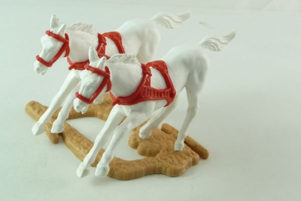 Timpo Toys Kutschpferdegespann in seltenem weiß mit rotem Zaumzeug