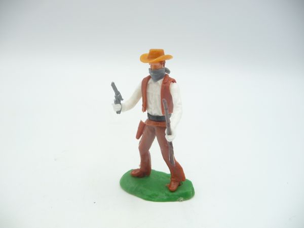 Elastolin 5,4 cm Bandit stehend mit Pistole + Gewehr - seltene graue Maske