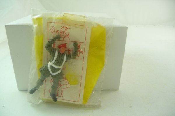 Timpo Toys Englischer Soldat (rotes Barett) mit Fallschirm (gelb) - in Originaltüte