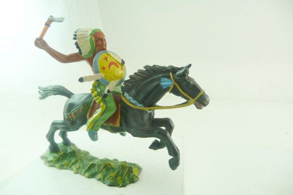 Elastolin 7 cm Indianer zu Pferd mit Tomahawk, Nr. 6844 - tolle Bemalung