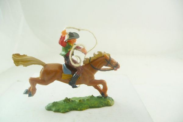 Elastolin 4 cm Cowboy zu Pferd mit Lasso, Nr. 6998 - schöne Bemalung