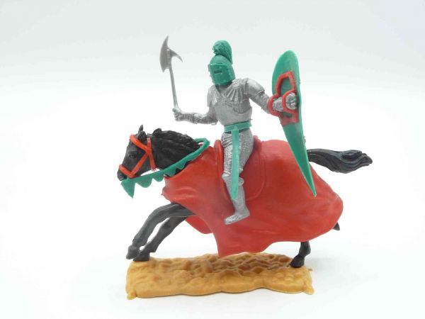 Timpo Toys Silver knight riding with battleaxe + green shield