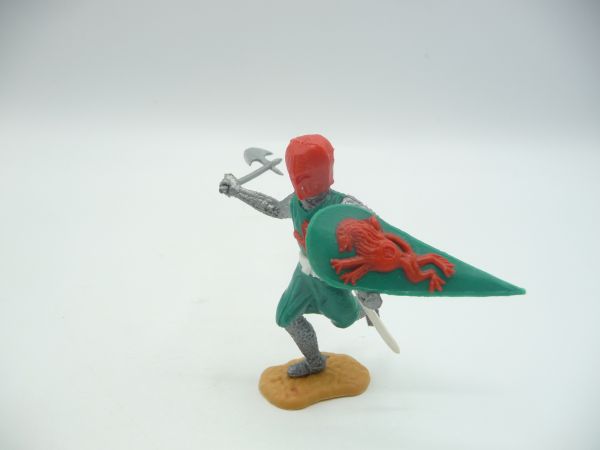 Timpo Toys Medieval knight running, green/red with battleaxe - loops ok